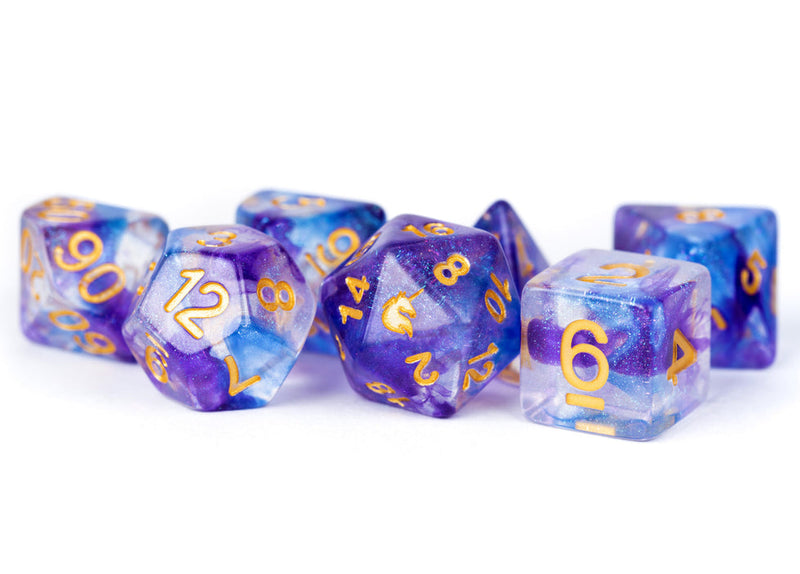Fanroll: 16mm Resin Poly Dice Set - Unicorn Midnight Fantasy | Available Now
