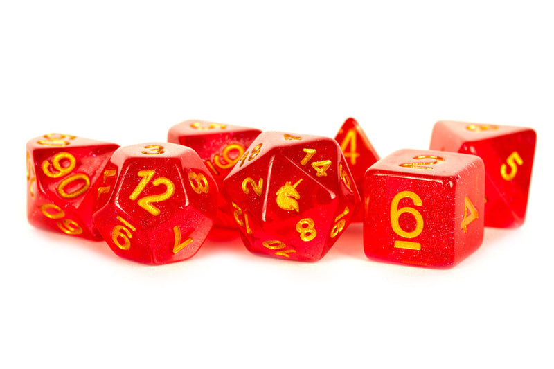 Metallic Dice Games: 16mm Resin Poly Dice Set -  Unicorn Red | Available Now