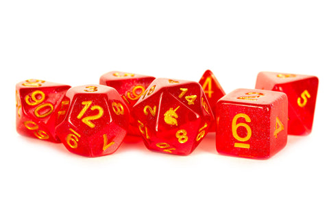 Metallic Dice Games: 16mm Resin Poly Dice Set -  Unicorn Red | Available Now