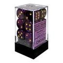 Chessex: 16mm D6 Dice Block - Gemini Black-Purple/Gold | Available Now