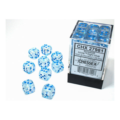 Chessex: 12Mm D6 Dice Block - Borealis Icicle/Light Blue Luminary | Available Now