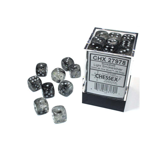 Chessex: 12Mm D6 Dice Block - Borealis Light Smoke/Silver Luminary | Available Now