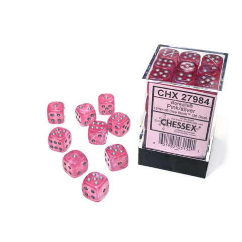 Chessex: 12Mm D6 Dice Block - Borealis Pink/Silver Luminary | Available Now