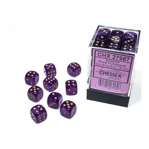 Chessex: 12Mm D6 Dice Block - Borealis Royal Purple/Gold Luminary | Available Now