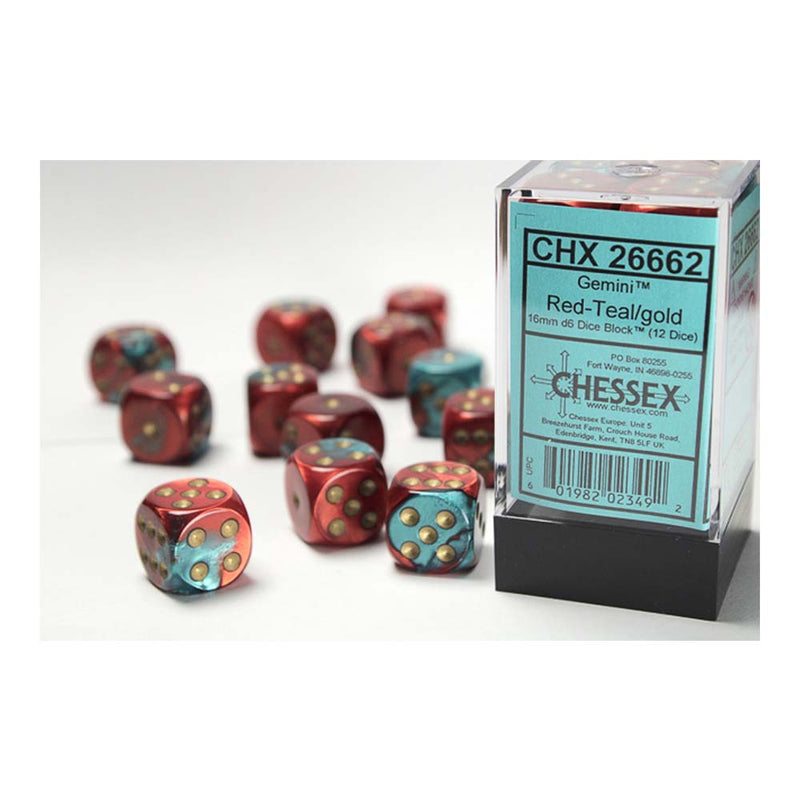 Chessex: 16mm D6 Dice Block - Gemini Red-Teal/Gold | Available Now