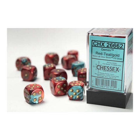 Chessex: 16mm D6 Dice Block - Gemini Red-Teal/Gold | Available Now