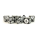 Metallic Dice Games: 16mm Acrylic Poly Dice Set - Black with Silver Enamel | Available Now