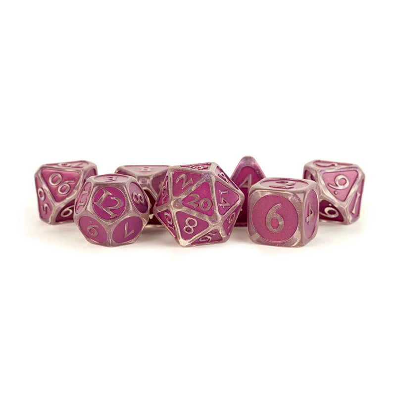 Metallic Dice Games: 16mm Acrylic Poly Dice Set - Ice with Purple Enamel | Available Now