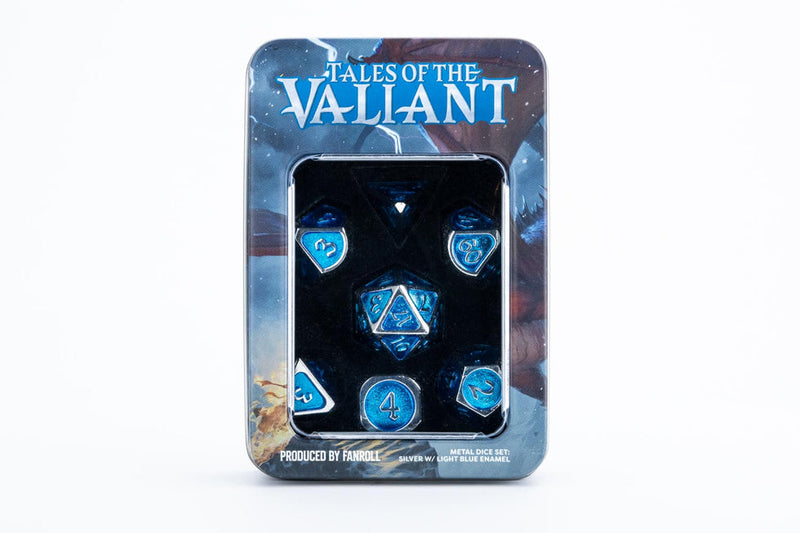 Tales of the Valiant: Metal Dice Set - Silver with Light Blue Enamel | Available Now