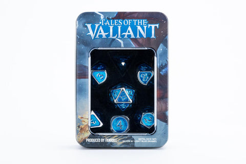 Tales of the Valiant: Metal Dice Set - Silver with Light Blue Enamel | Available Now