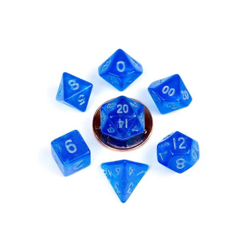 Metallic Dice Games: 16mm Acrylic Poly Dice Set - Stardust Blue with Silver Numbers  | Available Now