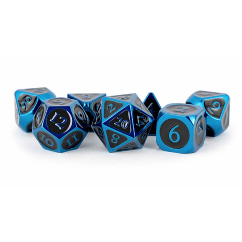 MDG – Metal Dice: Blue w/ Black Enamel 16mm Poly Set