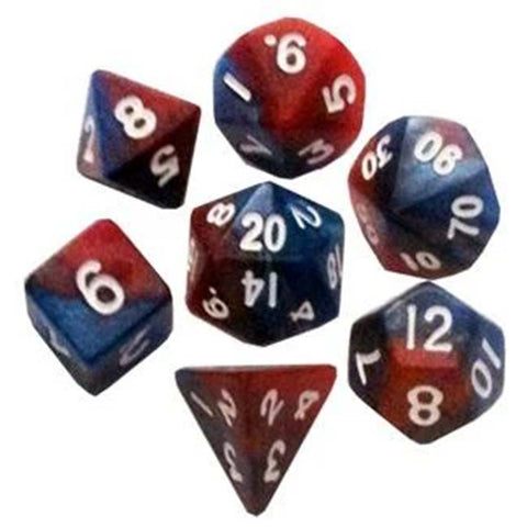 Metallic Dice Games: Mini Polyhedral - Red, Blue, with White Dice | Available Now