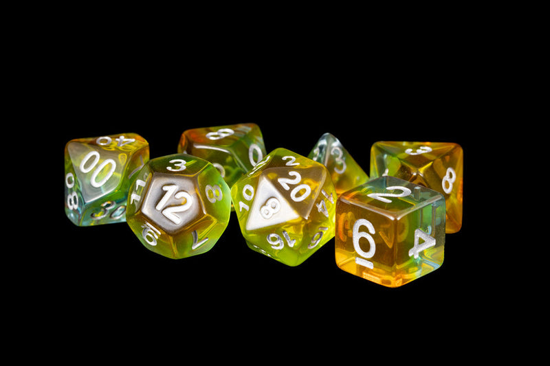 Metallic Dice Games: 16mm Resin Poly Dice Set - Yellow Aurora | Available Now
