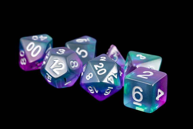 Metallic Dice Games: 16mm Resin Poly Dice Set -  Blue Aurora | Available Now