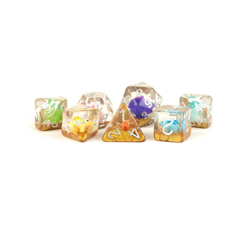 Fanroll: 16mm Resin Poly Dice Set - Rainbow Dinosaur | Available Now