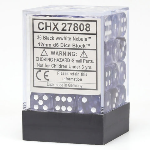 Chessex - Nebula 12mm D6 Luminary Dice - Black/white