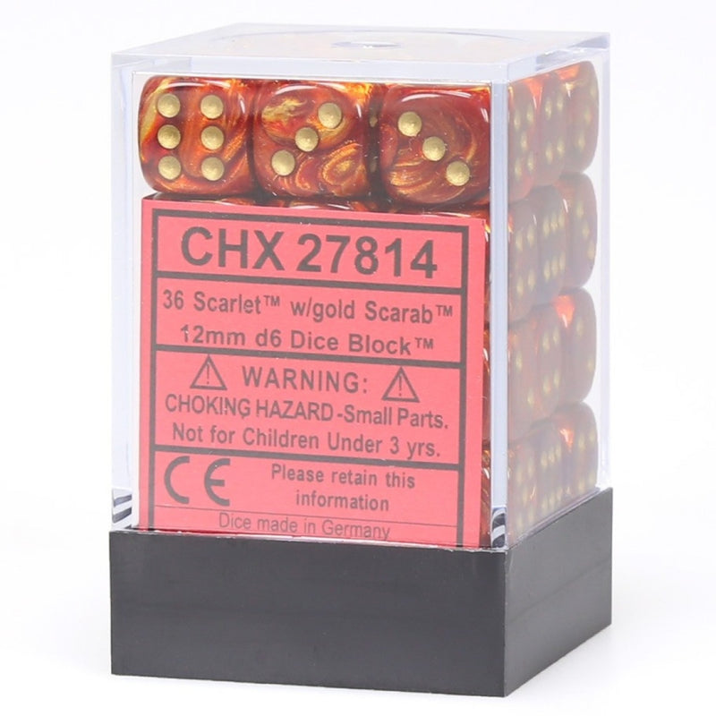 Chessex - Scarab 12mm D6 Dice - Scarlet /gold
