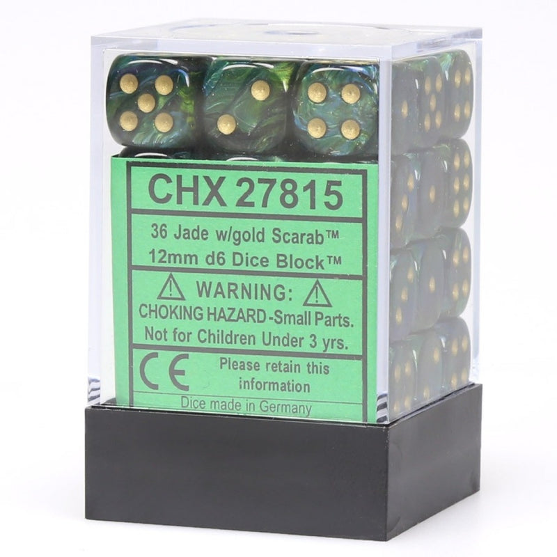 Chessex - Scarab 12mm D6 Dice - Jade/gold