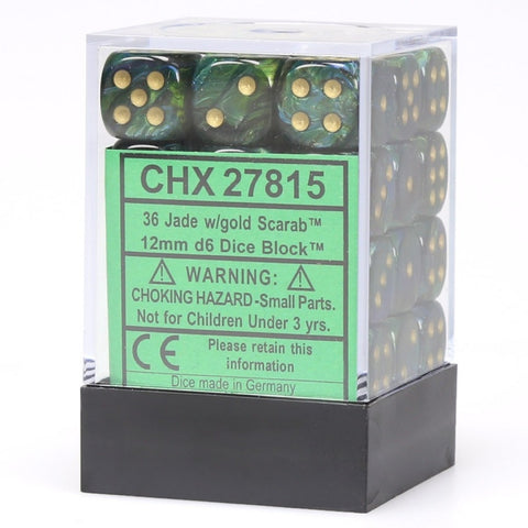 Chessex - Scarab 12mm D6 Dice - Jade/gold