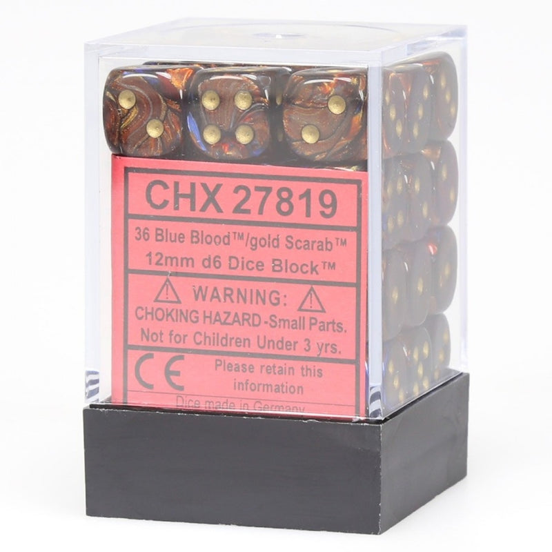 Chessex - Scarab 12mm D6 Dice - Blue Blood /gold