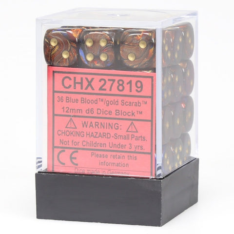 Chessex - Scarab 12mm D6 Dice - Blue Blood /gold