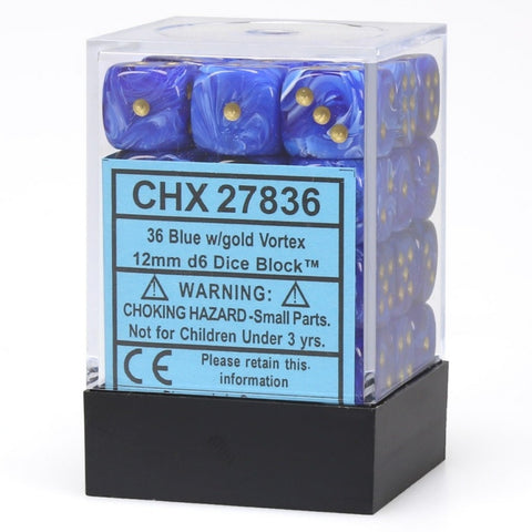 Chessex - Vortex 16mm D6 Dice - Blue/gold (12 dice set)