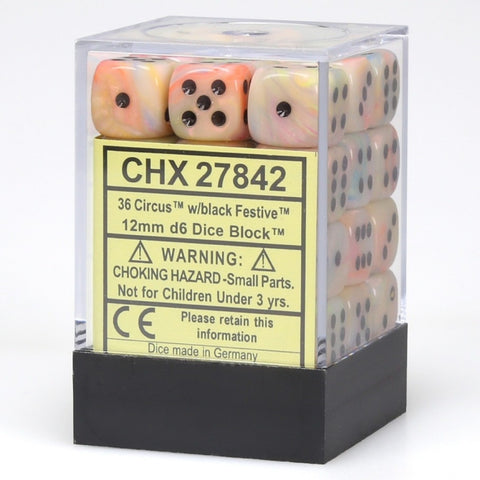 Chessex - Festive 12mm D6 Dice - Circus/black