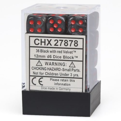 Chessex - Velvet 12mm D6 Dice - Black/Red