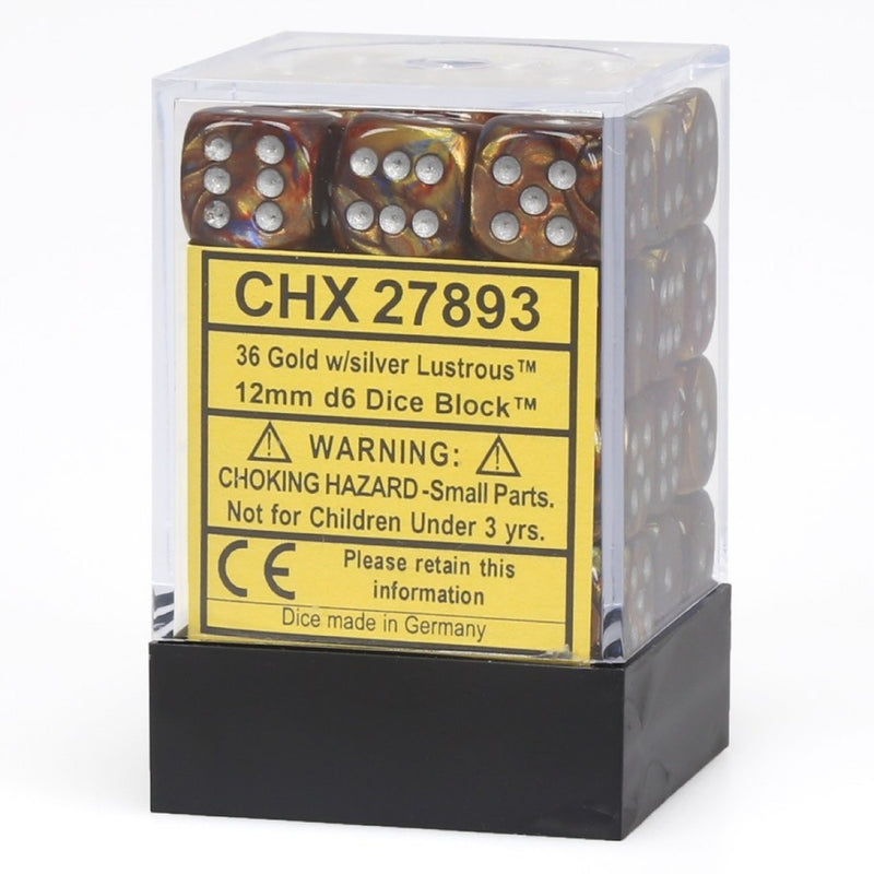 Chessex - Lustrous 12mm D6 Dice - Gold/silver