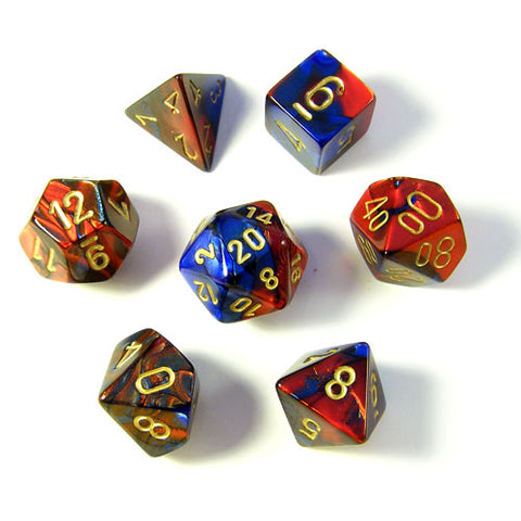 Chessex: 7-Die Set Polyhedral - Blue-Red and Gold  | Available Now
