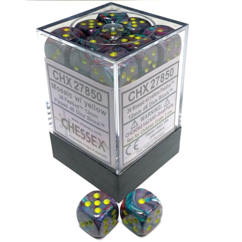 Chessex - Festive 12mm D6 Dice - Mosaic/yellow