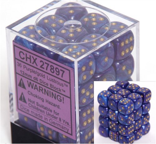 Chessex - Lustrous 12mm D6 Dice - Purple/gold
