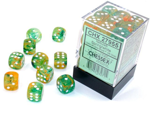 Chessex - Nebula 16mm D6 Luminary Dice - Spring/white (12 dice set)