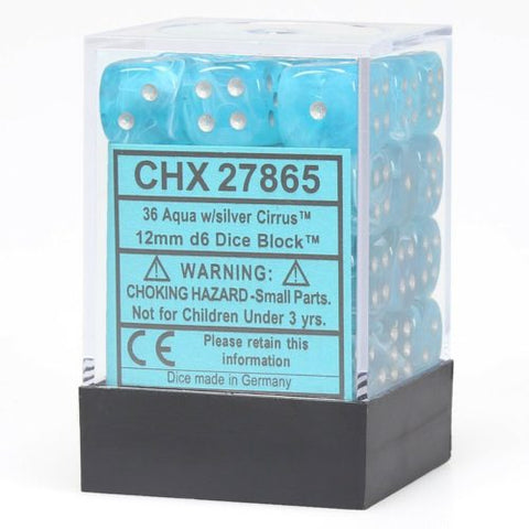 Chessex - Cirrus 16mm D6 Dice - Aqua/silver (12 dice set)