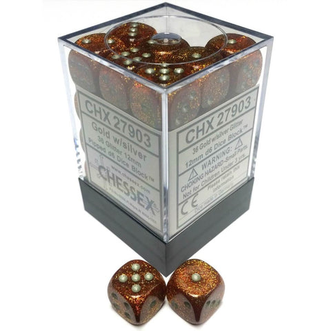 Chessex - Glitter 12mm D6 Dice - Gold/silver