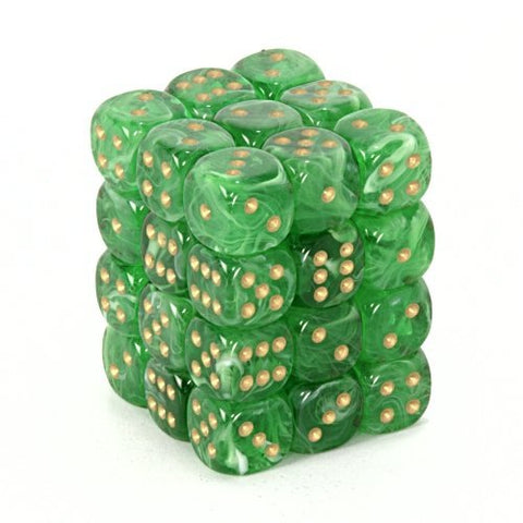 Chessex - Vortex 12mm D6 Dice - Green/gold