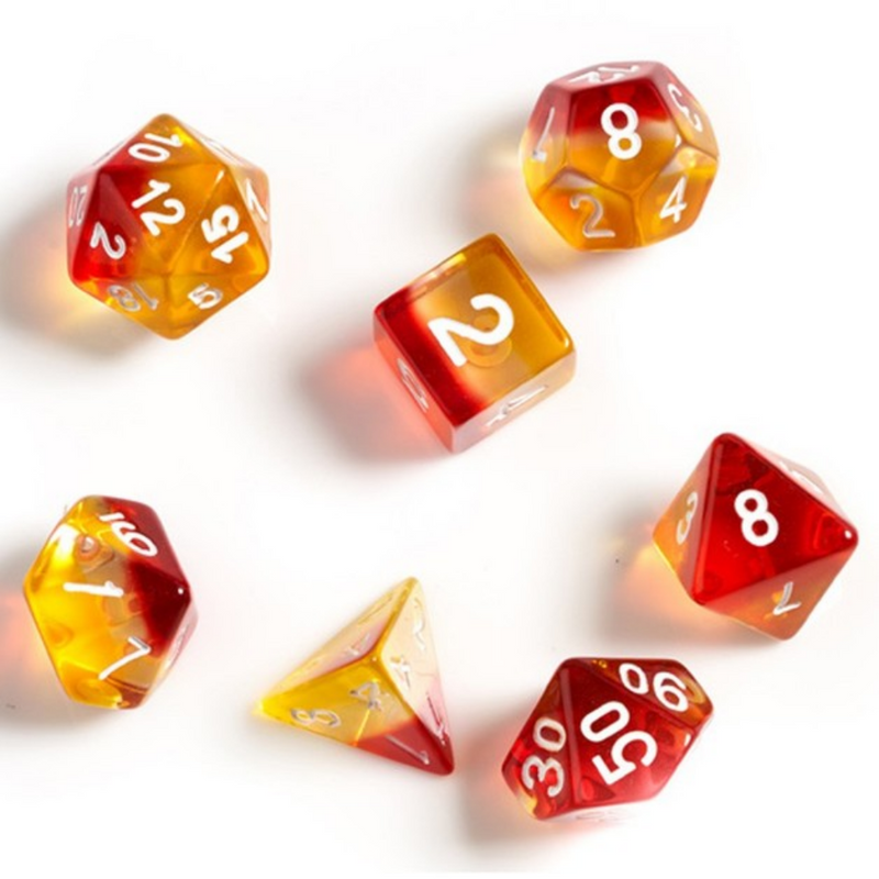 Yellow and Red Translucent Dice Set