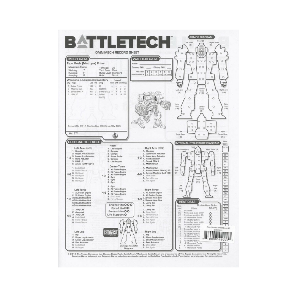 Battletech: Battlemech Record Sheet Book | Board game Accessories | The ...
