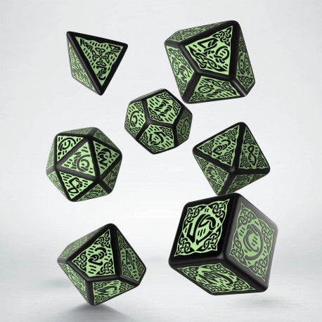 Q Workshop Celtic 3D Green & Black Revised Dice Set 7 - Dice