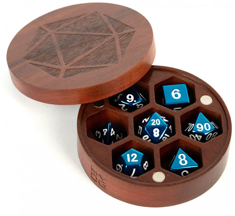 MDG Premium Wood Dice Case - Round Chest - Purple Heart - Dice Bag
