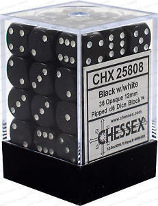 D6 Dice Opaque 12mm Black/White