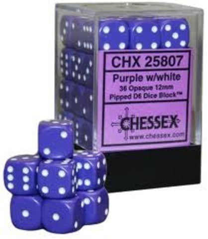 D6 Dice Opaque 12mm Purple/White