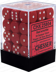 D6 Dice Opaque 12mm Red/White