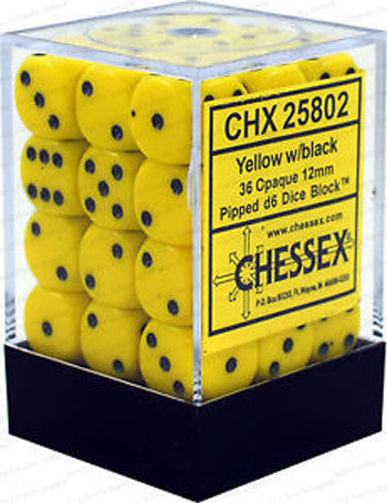 D6 Dice Opaque 12mm Yellow/Black