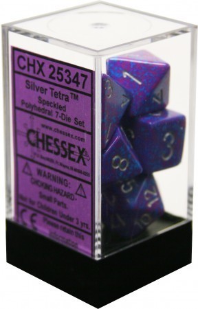 D7-Die Set Dice Speckled Polyhedral Silver Tetra