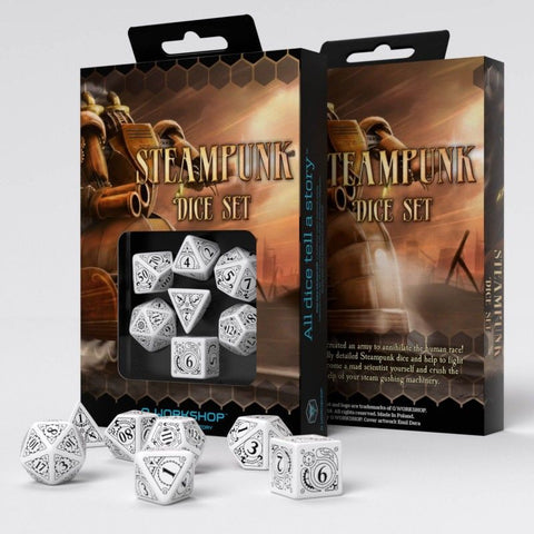 Q Workshop Steampunk White & Black Dice Set 7 - Dice