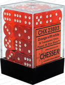 D6 Dice Translucent 12mm Orange/White