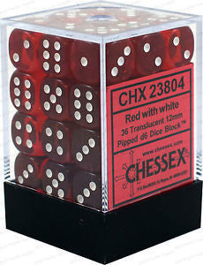 D6 Dice Translucent 12mm Red/White